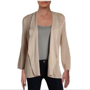 Tan Linen Open Knit Lightweight Year-Round Cardigan Blazer Jacket NEW